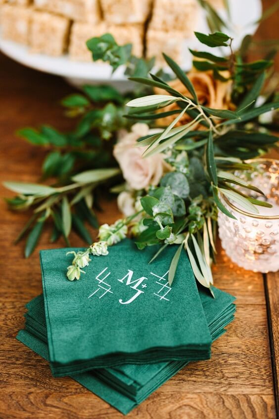 Napkins for Black, Green and White Winter Wedding 2020